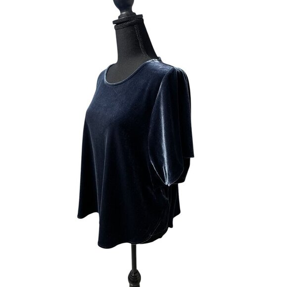 MADEWELL Blue Velvet Short-Sleeve Loose-Fit Top Womens Elegant Round Neck Blouse - Picture 4 of 9
